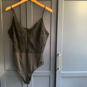Boohoo Black Lace Bodysuit Top- Size XL